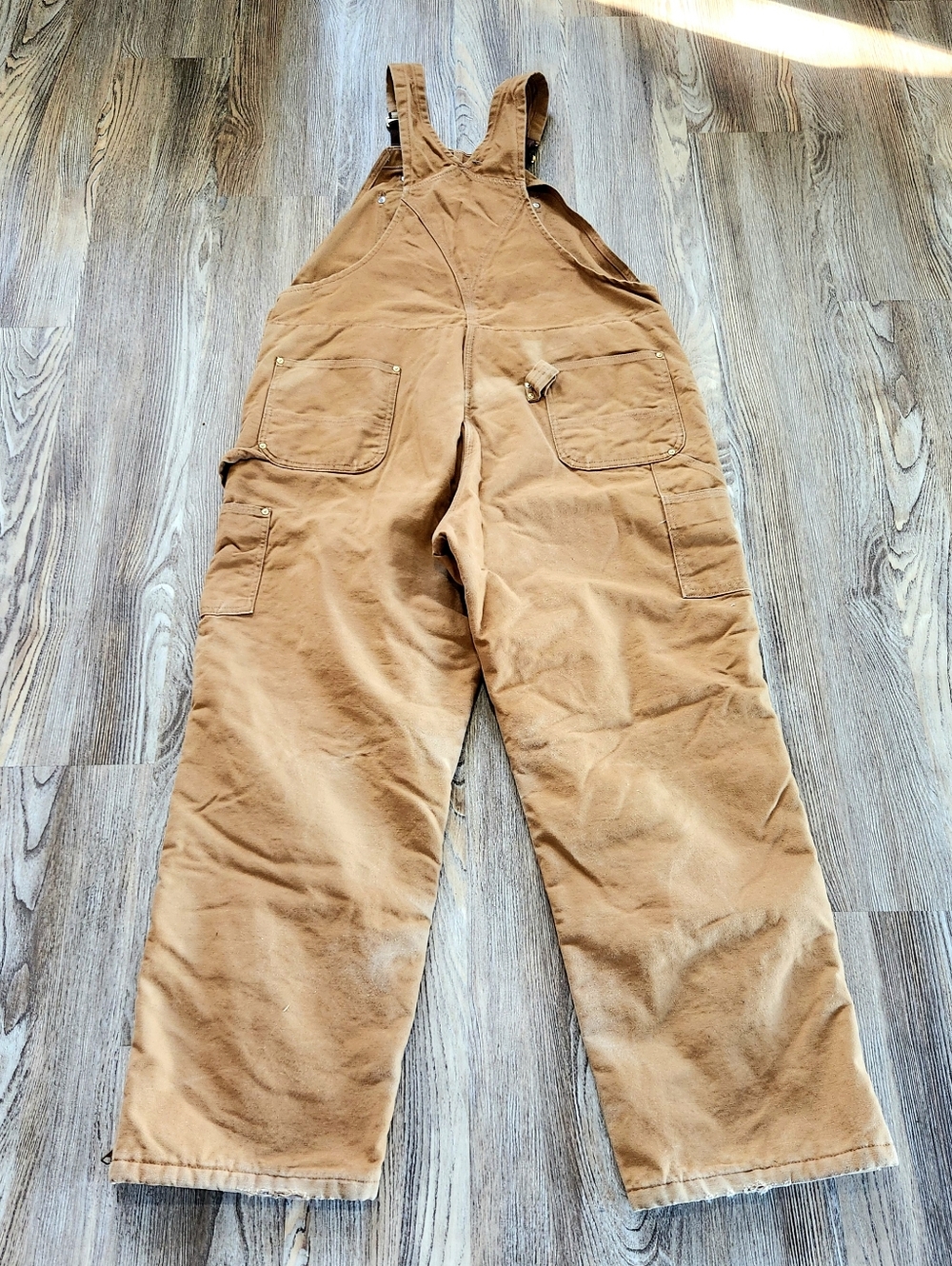 Y2K Carhartt R02 Brown Duck Canvas Bib Overall 44x32 Insulated Double Knee USA - Picture 10 of 15
